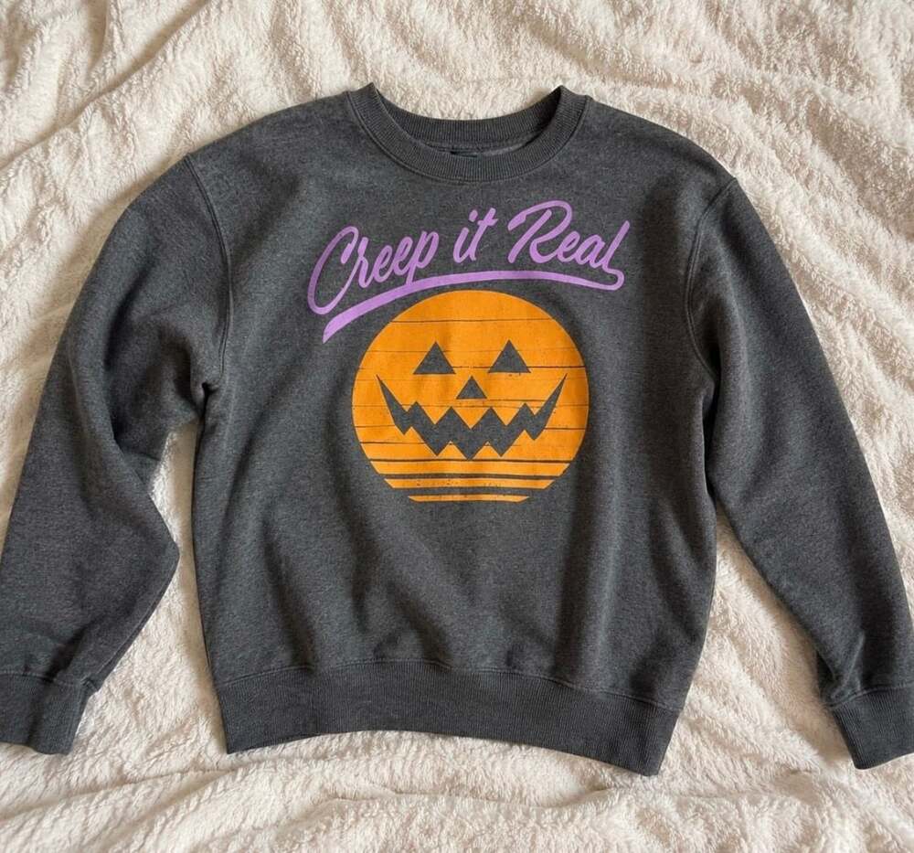 Mighty Fine Creep It Real Pumpkin Halloween Sweatshirt Size SM